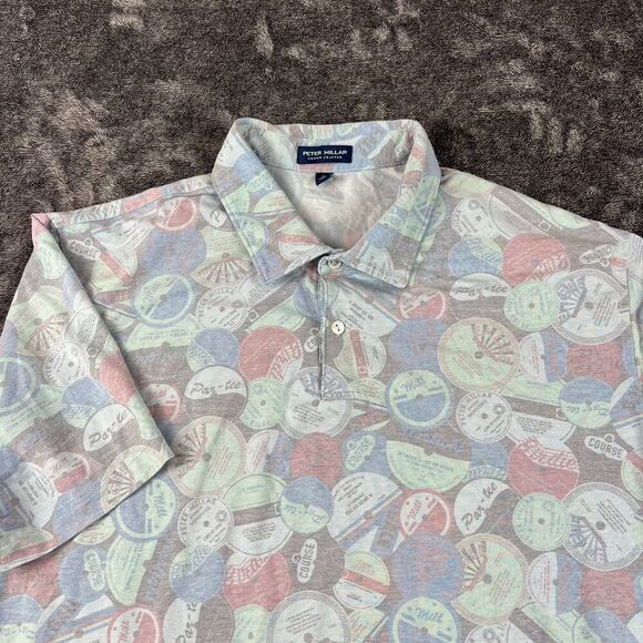 Peter Millar Crown Crafted Tailored Fit Ace Disc Pique Golf Polo Men's XL AOP - Picture 1 of 10